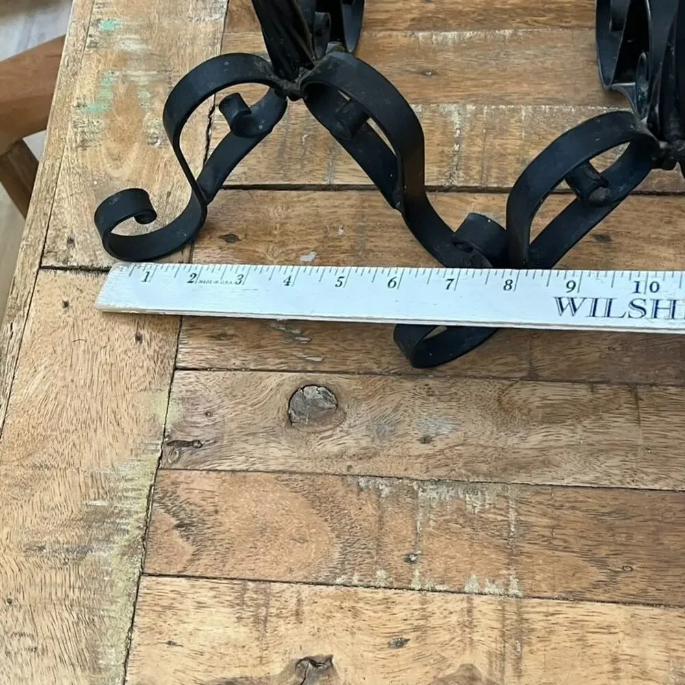 Vintage Black Metal Scroll Candle Holders Stand